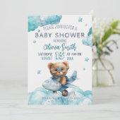 Teddy Bear Plane Barly Wait Baby shower Kaart (Staand voorkant)