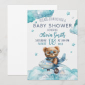 Teddy Bear Plane Barly Wait Baby shower Kaart (Voorkant / Achterkant)