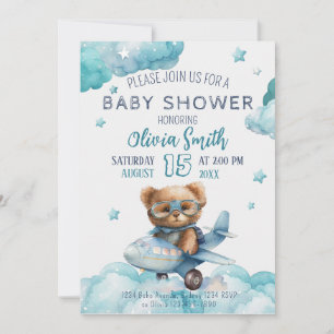Teddy Bear Plane Barly Wait Baby shower Kaart