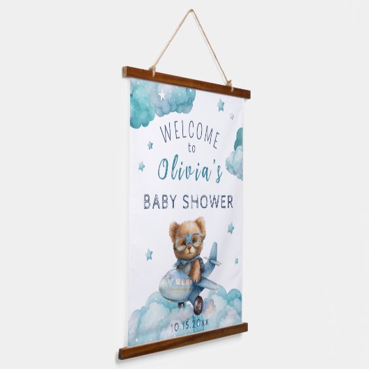 Teddy Bear Plane Barly Wait Baby shower welkom Hangend Wandkleed (Gebogen)