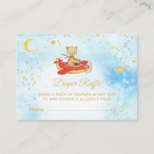 * Teddy Bear Plane Stars Moon Luier Raffle Informatiekaartje (Achterkant)
