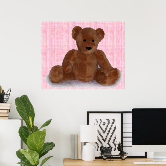 Teddy Bear Pluche Fotografie Art Pink Poster (Thuiskantoor)
