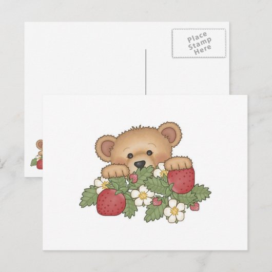 Teddy Bear plukt aardbeien Briefkaart (Voorkant / Achterkant)
