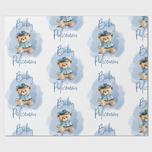 Teddy Bear Policeman Boy Blue Baby shower Cadeaupapier (Vlak)