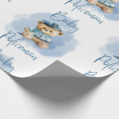 Teddy Bear Policeman Boy Blue Baby shower Cadeaupapier (Hoek)