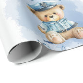 Teddy Bear Policeman Boy Blue Baby shower Cadeaupapier (Rol Hoek)