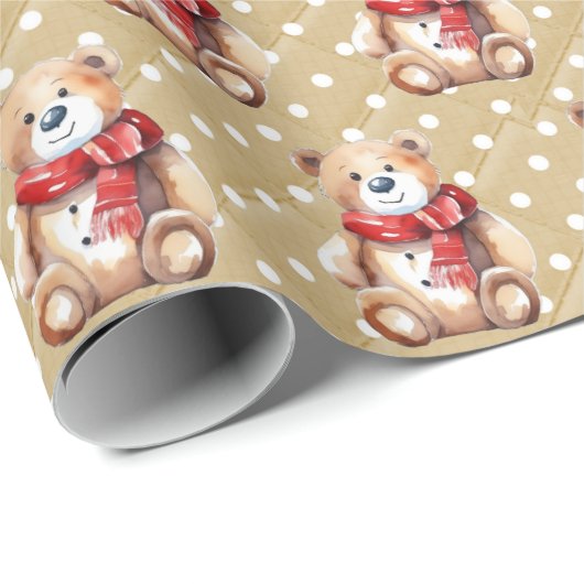 Teddy Bear Polka Dots Cadeaupapier (Rol Hoek)