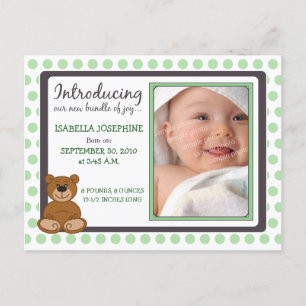 Teddy Bear Polkadot Baby Geboorteaankondiging (min Aankondigingskaart