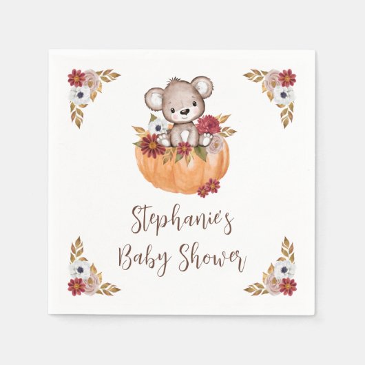 Teddy Bear Pompoen Herfst Bloemen Baby shower Servet (Voorkant)