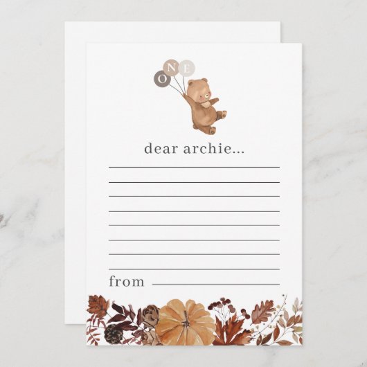 Teddy Bear Pompoen - Time Capsule Note Kaart (Voorkant / Achterkant)