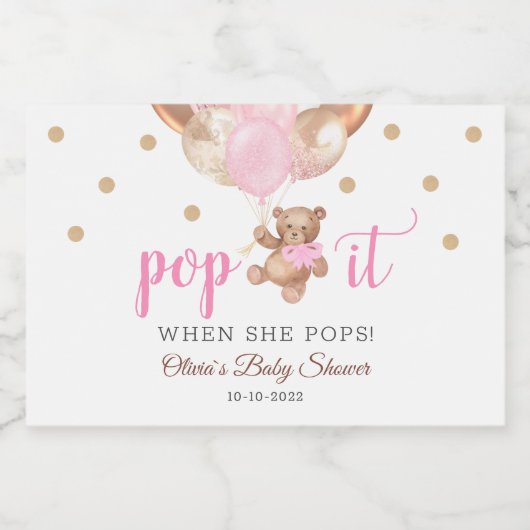 Teddy Bear Pop het als ze Baby shower Gift Pop Sparkling Wijnetiket (Enkel label)