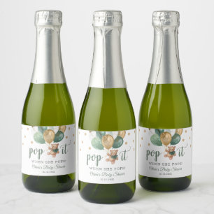 Teddy Bear Pop het als ze Baby shower Gift Pop Sparkling Wijnetiket