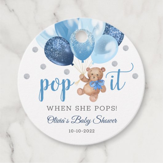 Teddy Bear Pop Het Baby shower Favors Gift Labels (Voorkant)