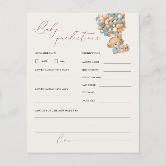 Teddy Bear Predications and Advice Baby shower Gam (Voorkant)