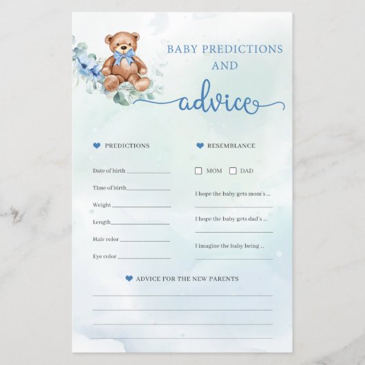 Teddy Bear Predications and Advice Kaart Game (Voorkant)