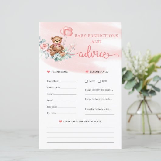 Teddy Bear Predications and Advice Kaart Game (Staand voorkant)
