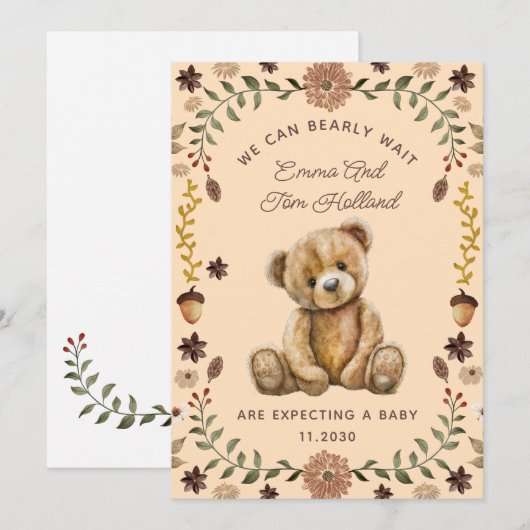 Teddy Bear Pregnancy Gender Neutral Aankondiging (Voorkant / Achterkant)