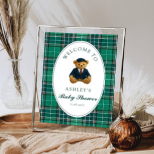 Teddy Bear Preppy Boy Baby shower Welkom Poster