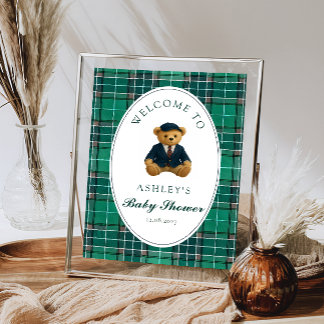 Teddy Bear Preppy Boy Baby shower Welkom Poster