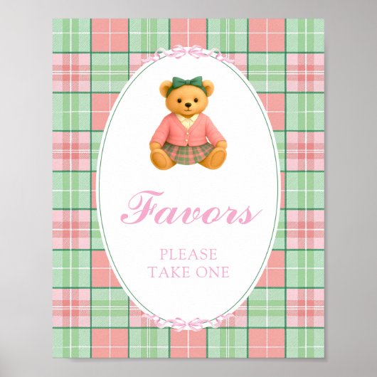 Teddy Bear Preppy Girl Baby Shower Favors Poster (Voorkant)