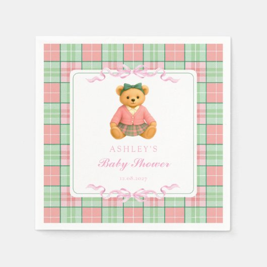 Teddy Bear Preppy Girl Baby shower Servet (Voorkant)