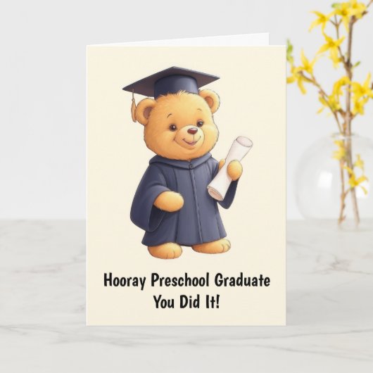 Teddy Bear Preschool Afstuderen Kaart (Gele Bloem)