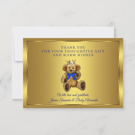 Teddy Bear Prince Baby shower Dank u Kaarten (Achterkant)