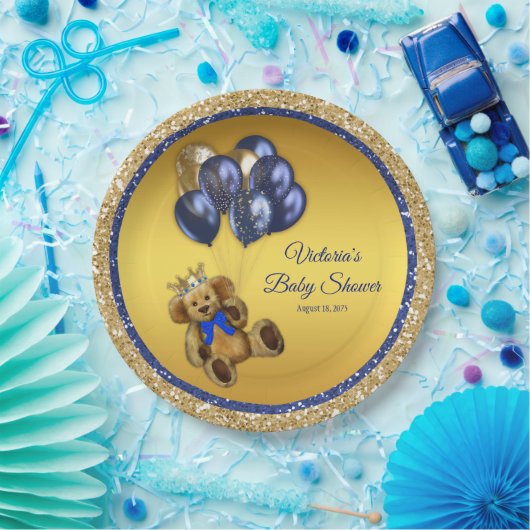 Teddy Bear Prince Balloon Baby shower Papieren Bordje (Feest)