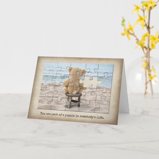 Teddy Bear Puzzle Kaart (Gele Bloem)