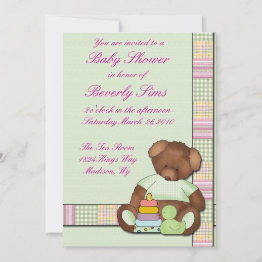 Teddy Bear Quilt Baby shower Kaart (Voorkant)