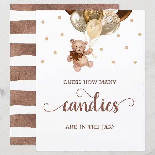 Teddy Bear raad eens hoeveel Snoepjes Baby shower  (Voorkant / Achterkant)