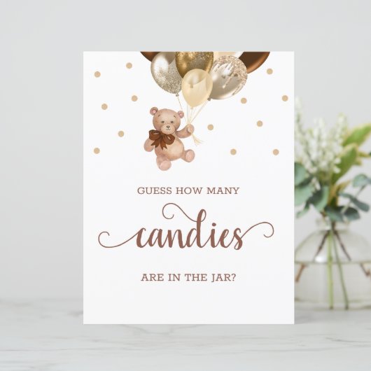 Teddy Bear raad eens hoeveel Snoepjes Baby shower  (Staand voorkant)