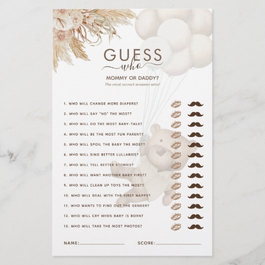 Teddy Bear raad eens wie Baby shower is (Voorkant)