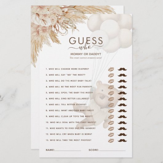 Teddy Bear raad eens wie Baby shower is (Voorkant / Achterkant)