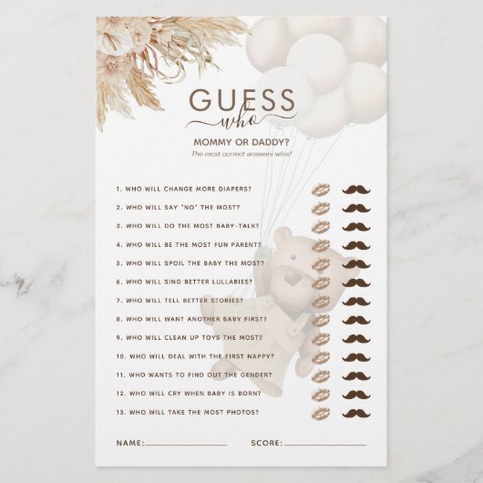 Teddy Bear raad eens wie Baby shower is (Voorkant)