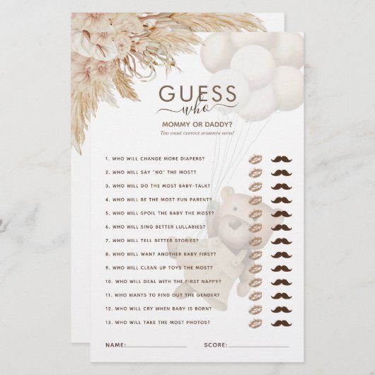 Teddy Bear raad eens wie Baby shower is (Voorkant / Achterkant)