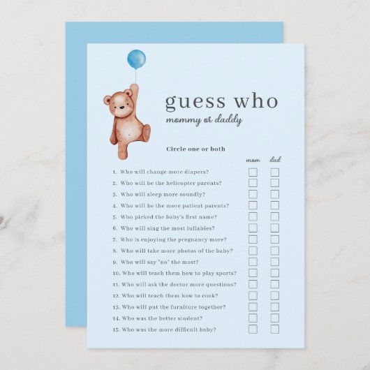 Teddy Bear raad eens wie Baby shower is Kaart (Voorkant / Achterkant)