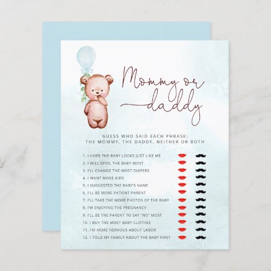 Teddy Bear raad eens wie het zei mama of papa Game (Voorkant / Achterkant)