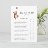Teddy Bear Raad Wie Meisje Baby shower Spel Kaart (Staand voorkant)