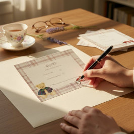 Teddy Bear Race Car Plaid Baby Shower RSVP Card Kaartje