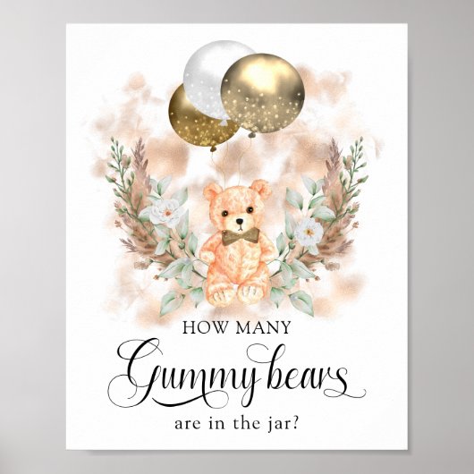 Teddy Bear raden hoeveel? Baby shower game Poster (Voorkant)