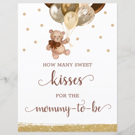 Teddy Bear raden hoeveel Kisses Sign Baby shower (Voorkant)