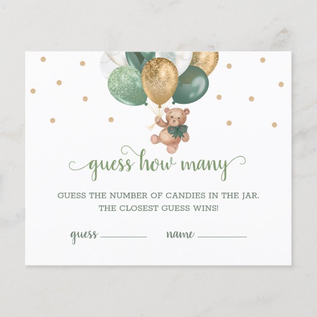 Teddy Bear raden hoeveel Snoepjes Baby shower spel (Voorkant)
