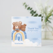 Teddy Bear Rainbow Boys Baby shower Bedankkaart (Staand voorkant)