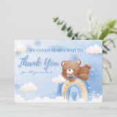 Teddy Bear Rainbow Boys Baby shower Bedankkaart (Staand voorkant)