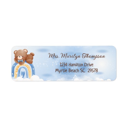 Teddy Bear Rainbow Boys Baby shower Etiket (Voorkant)
