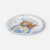 Teddy Bear Rainbow Boys Baby shower Papieren Bordje (Gekanteld)