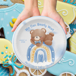 Teddy Bear Rainbow Boys Baby shower Papieren Bordje