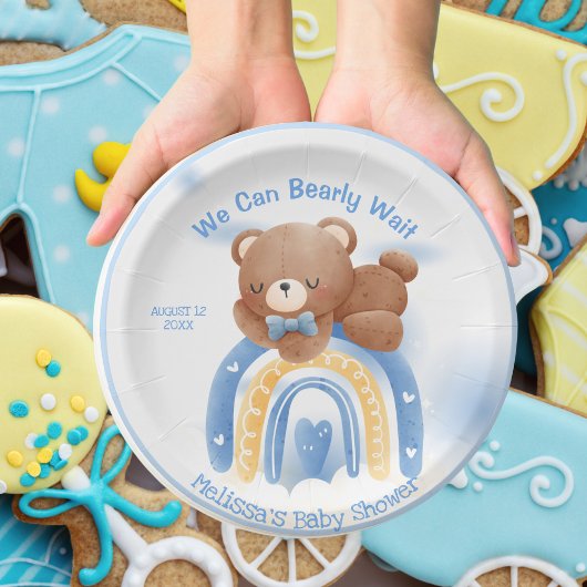 Teddy Bear Rainbow Boys Baby shower Papieren Bordje