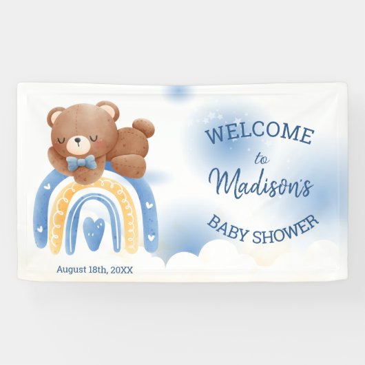 Teddy Bear Rainbow Boys Baby shower Spandoek (Horizontaal)